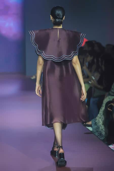 Pankaj & Nidhi Raisin Scallop Border Cape Dress 