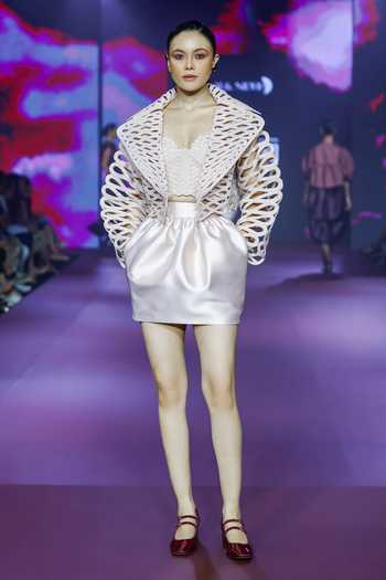 Pankaj & Nidhi_Ivory Tulle Beads Collared Glass Embellished Bomber Jacket _Online_at_Aza_Fashions