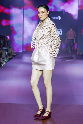 Pankaj & Nidhi_Ivory Tulle Beads Collared Glass Embellished Bomber Jacket _at_Aza_Fashions