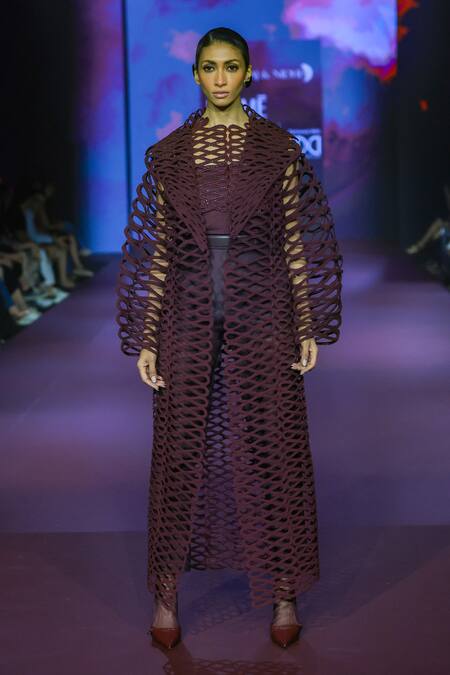 Buy_Pankaj & Nidhi_Purple Tulle Beads Cutwork Neck Yoke Top _Online_at_Aza_Fashions