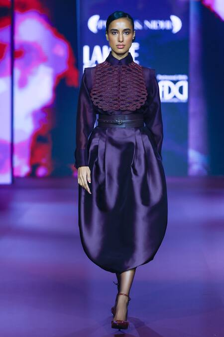 Shop Pankaj & Nidhi Burgundy Silk Organza, Tulle, Twill Crystals, Embellished Shirt And Skirt Set Online at Aza Fashions Shop_Pankaj & Nidhi_Burgundy Silk Organza, Tulle, Twill Crystals, Embellished Shirt And Skirt Set _Online_at_Aza_Fashions