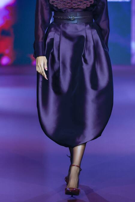 Pankaj & Nidhi Burgundy Silk Organza, Tulle, Twill Crystals, Embellished Shirt And Skirt Set at Aza Fashions Pankaj & Nidhi_Burgundy Silk Organza, Tulle, Twill Crystals, Embellished Shirt And Skirt Set _at_Aza_Fashions