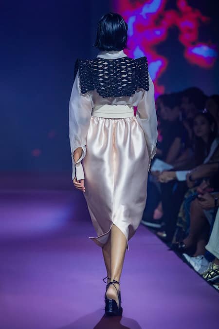 Pankaj & Nidhi Embellished Tuxedo Yoke Shirt & Skirt Set 