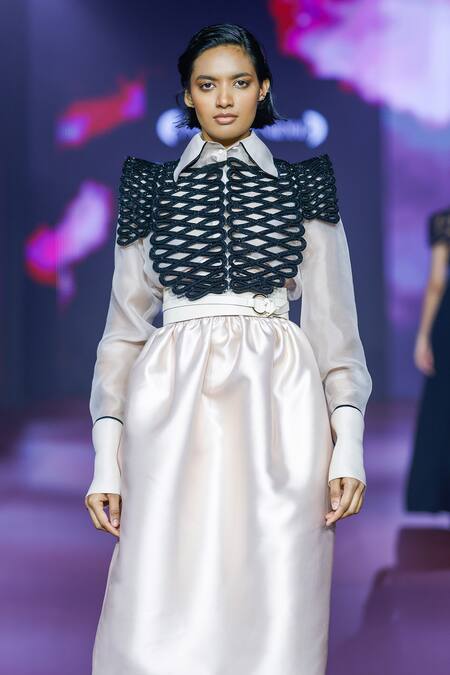 Buy Pankaj & Nidhi Ivory Silk Organza, Tulle, Twill Beads Embellished Tuxedo Yoke Shirt And Skirt Set Online at Aza Fashions Buy_Pankaj & Nidhi_Ivory Silk Organza, Tulle, Twill Beads Embellished Tuxedo Yoke Shirt And Skirt Set _Online_at_Aza_Fashions