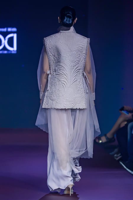 Shop_Pankaj & Nidhi_Pink Crepe Dusky Rose High-waisted Flared Trouser _at_Aza_Fashions