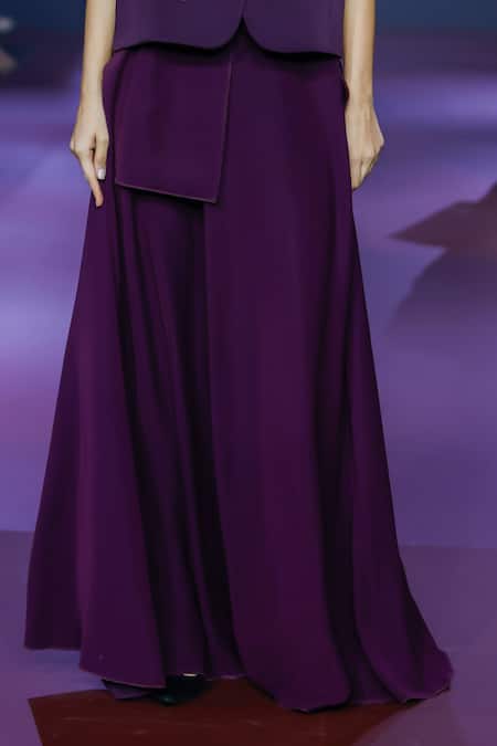 Pankaj & Nidhi_Purple Crepe High-waisted Solid Skirt _Online_at_Aza_Fashions
