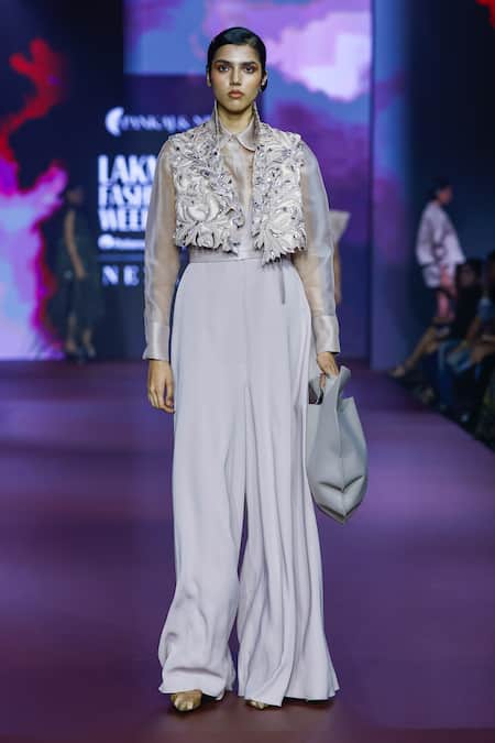 Pankaj & Nidhi Dusky Rose Plunge Neck Jumpsuit 