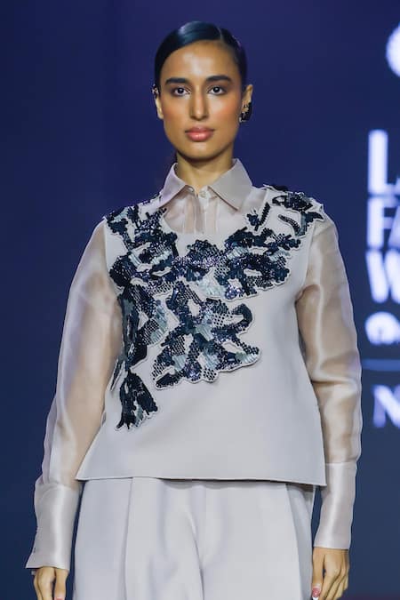 Pankaj & Nidhi Pink Wool Sequins, Applique Round Neck Fawn Sleeveless Top Online at Aza Fashions Pankaj & Nidhi_Pink Wool Sequins, Applique Round Neck Fawn Sleeveless Top _Online_at_Aza_Fashions