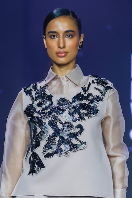 Buy Pankaj & Nidhi Pink Wool Sequins, Applique Round Neck Fawn Sleeveless Top Online at Aza Fashions Buy_Pankaj & Nidhi_Pink Wool Sequins, Applique Round Neck Fawn Sleeveless Top _Online_at_Aza_Fashions