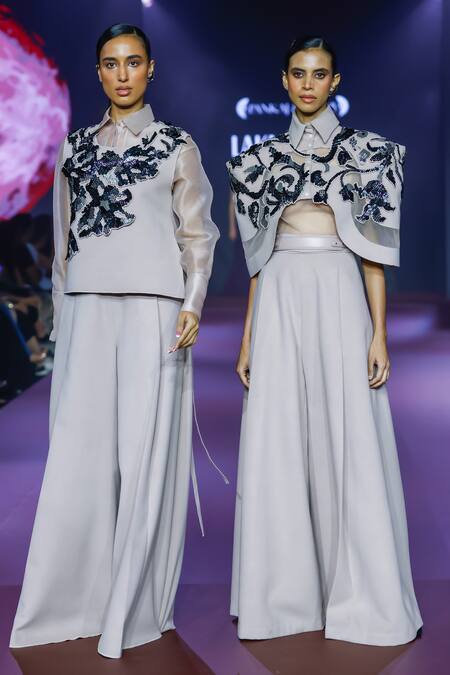 Shop Pankaj & Nidhi Pink Wool Sequins, Applique Round Neck Fawn Sleeveless Top Online at Aza Fashions Shop_Pankaj & Nidhi_Pink Wool Sequins, Applique Round Neck Fawn Sleeveless Top _Online_at_Aza_Fashions