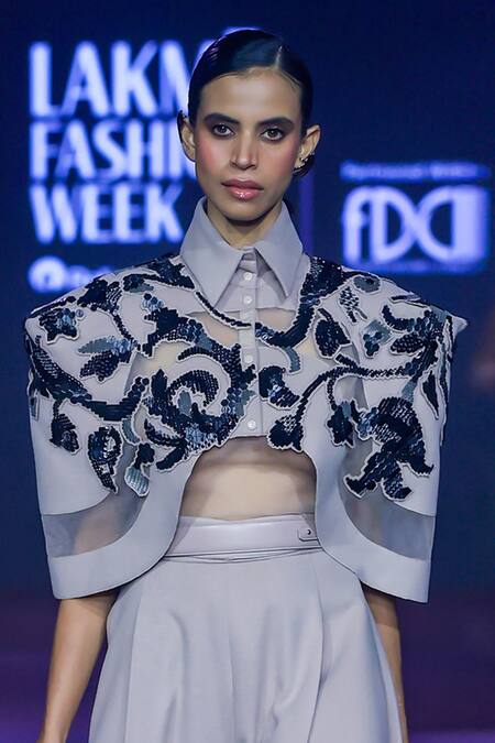 Pankaj & Nidhi_Pink Embellished Cape With Sequin Applique _Online_at_Aza_Fashions