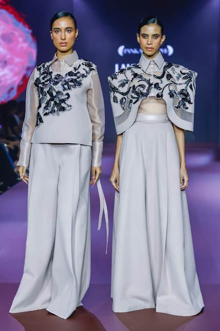 Pankaj & Nidhi Sequin Applique Top & Flared Trouser Set 