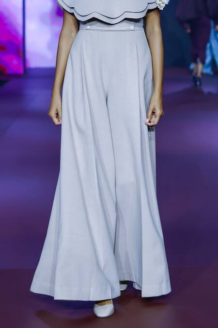 Pankaj & Nidhi_Pink Wool Bead Embroidered Cape Top And Flared Pant Set _at_Aza_Fashions