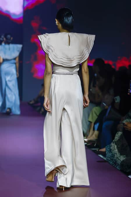 Pankaj & Nidhi Ivory Wavy Scallop Cape Top 