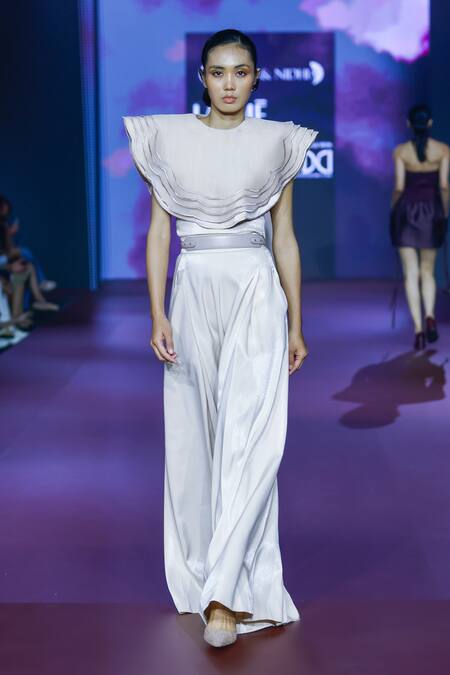 Buy Pankaj & Nidhi Ivory Wavy Scallop Cape Top Online at Aza Fashions Buy_Pankaj & Nidhi_Ivory Wavy Scallop Cape Top _Online_at_Aza_Fashions