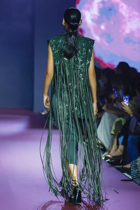 Pankaj & Nidhi Cypress Green Cutwork Tuxedo Yoke 