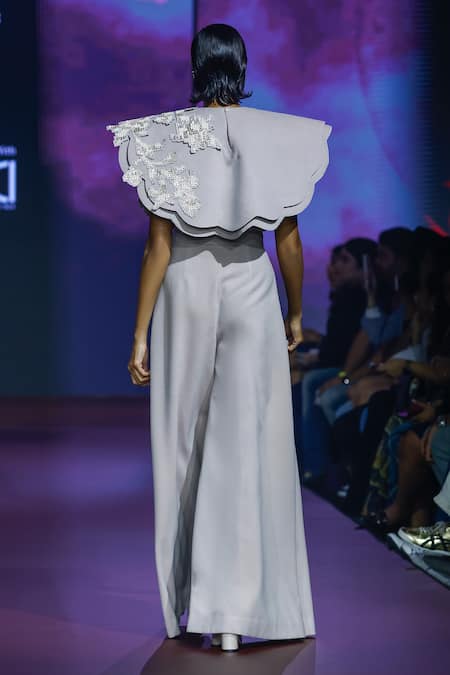 Pankaj & Nidhi Bead Embroidered Pink Layered Cape 