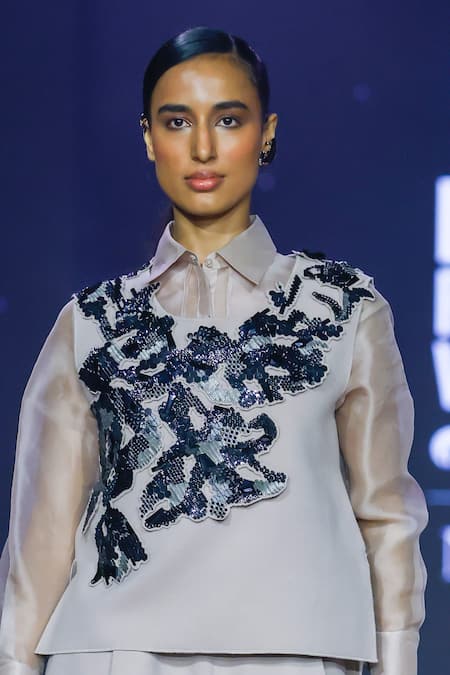 Buy Pankaj & Nidhi Pink Silk Organza Sequins, Embroidery Collared Fawn Semi Sheer Shirt Online at Aza Fashions Buy_Pankaj & Nidhi_Pink Silk Organza Sequins, Embroidery Collared Fawn Semi Sheer Shirt _Online_at_Aza_Fashions