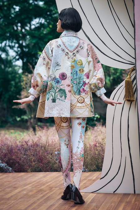 Pankaj & Nidhi Multi Color Floral Quilted Jacket & Catsuit 