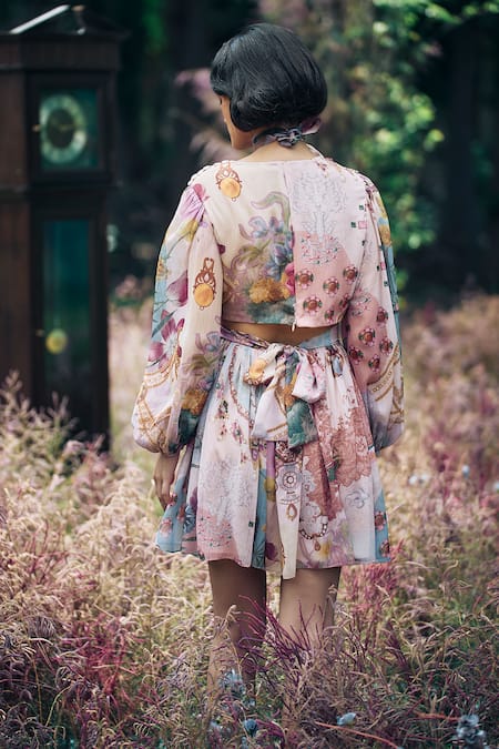 Pankaj & Nidhi Multicolor Floral Abstract Cut-Out Dress 