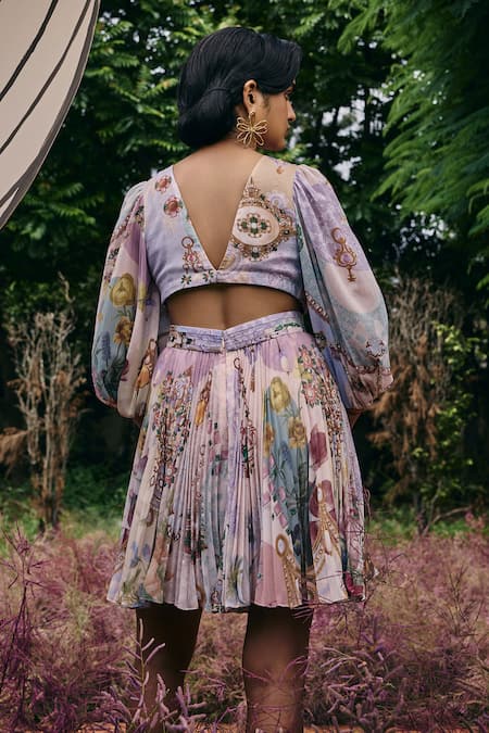 Pankaj & Nidhi Floral Cut-Out Crossover Mini Dress 