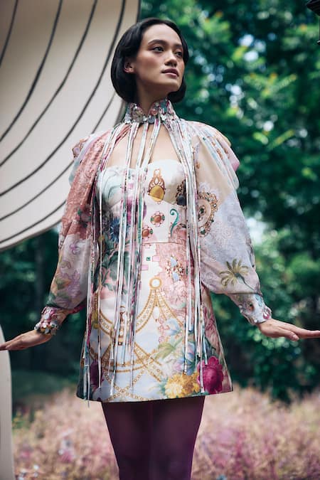 Pankaj & Nidhi Multicolor Abstract Floral Cape 