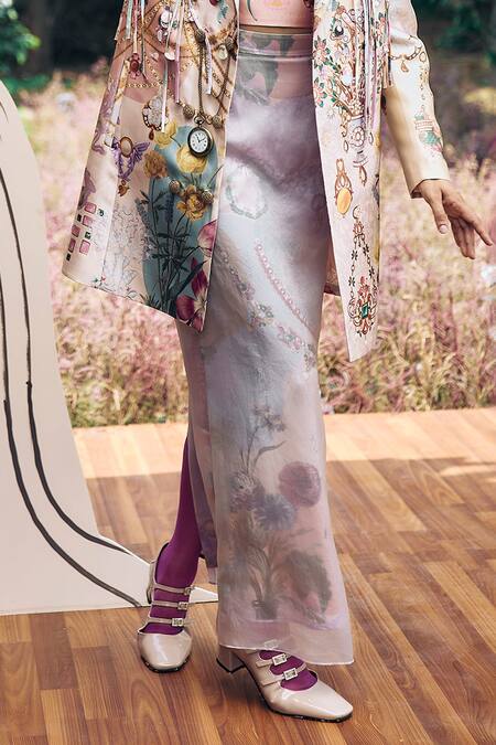 Pankaj & Nidhi_Multi Color Organza, Lycra Multicolor Abstract Floral Skirt _Online_at_Aza_Fashions