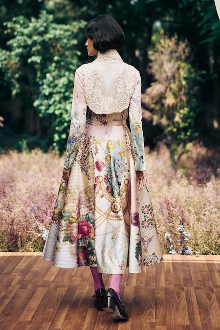 Pankaj & Nidhi Floral Embellished Yoke Tuxedo Skirt Set 