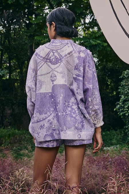 Pankaj & Nidhi Floral Applique Embellished Shirt & Shorts Set 