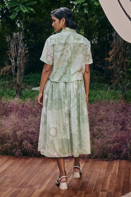 Pankaj & Nidhi Mint Abstract Print Shirt & Skirt Set 