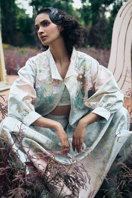 Pankaj & Nidhi Floral Hand Embellished Jacket & Skirt Set 