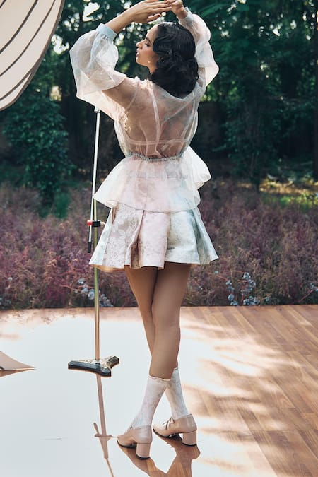 Pankaj & Nidhi 3D Floral Hand Embellished Jacket & Skorts 