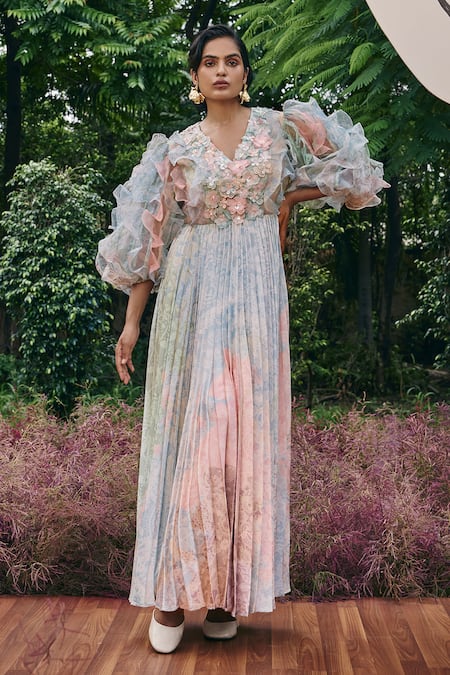 Pankaj & Nidhi 3D Floral Hand Embellished Maxi Dress 
