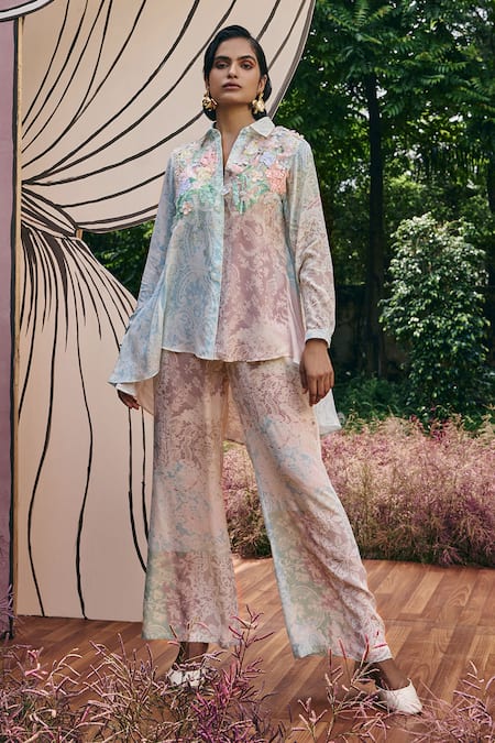 Pankaj & Nidhi Maxim Hand Embellished Asymmetric Shirt & Pant 