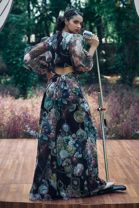 Pankaj & Nidhi Floral Sequin Abstract Print Jumpsuit 