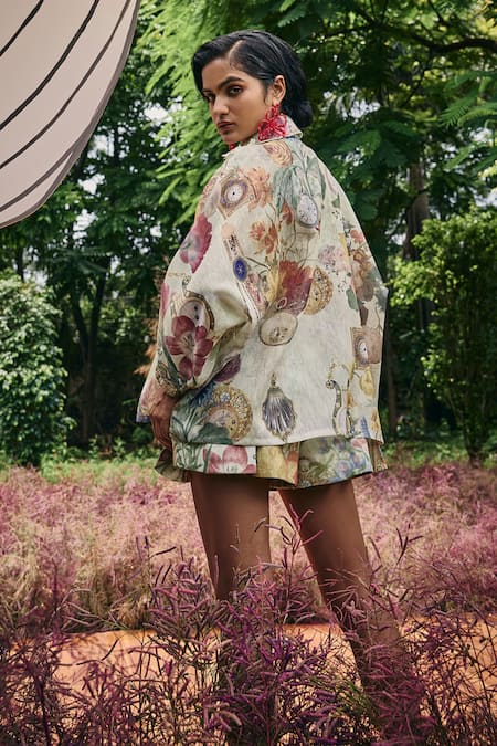 Pankaj & Nidhi Vintage Garden Print Shirt & Skorts Set 