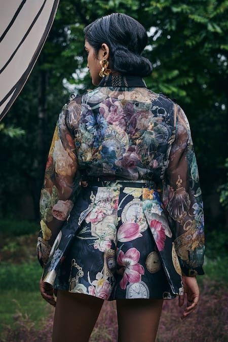 Pankaj & Nidhi Gardenia Print Pleated Mini Skorts 