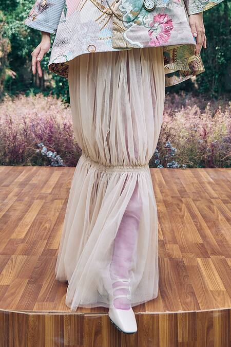 Buy Pankaj & Nidhi Cream Tulle Gathered Maxi Skirt Online at Aza Fashions Buy_Pankaj & Nidhi_Cream Tulle Gathered Maxi Skirt _Online_at_Aza_Fashions
