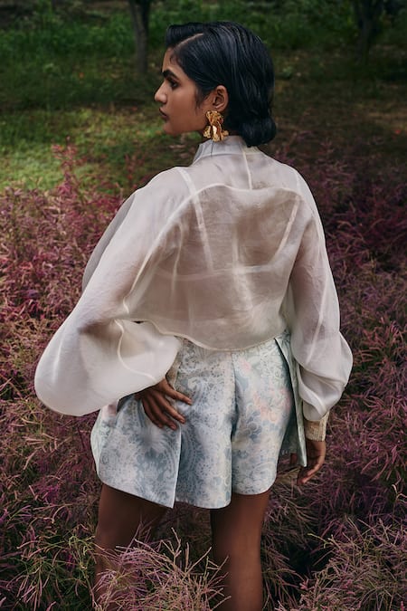 Pankaj & Nidhi Hexarose Inlaid Applique Bomber Jacket & Skorts 