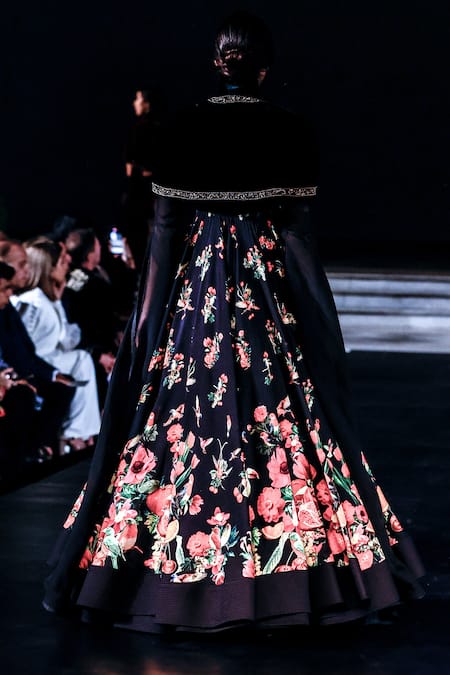 Rohit Bal Floral Print Anarkali Set With Cape 