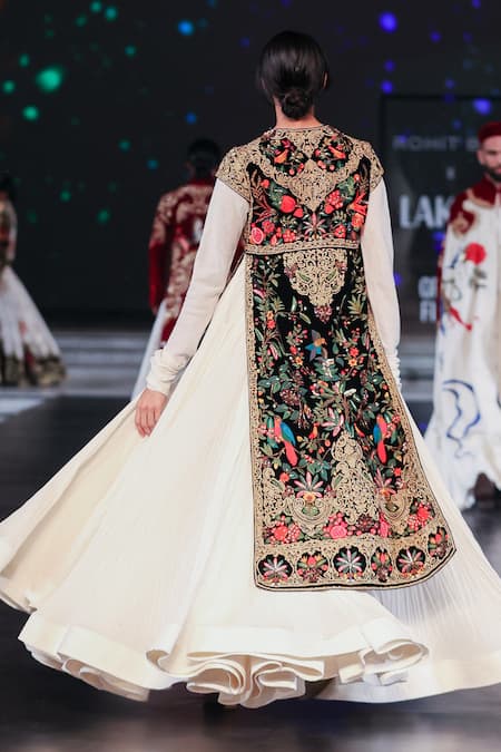 Shop Rohit Bal Black Chanderi, Velvet Sequins, Embroidery Round Neck Botanical Anarkali Set at Aza Fashions Shop_Rohit Bal_Black Chanderi, Velvet Sequins, Embroidery Round Neck Botanical Anarkali Set _at_Aza_Fashions