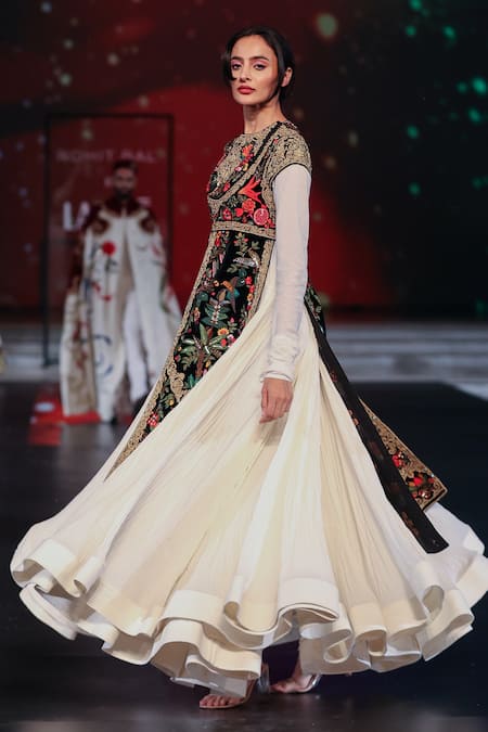 Buy Rohit Bal Black Chanderi, Velvet Sequins, Embroidery Round Neck Botanical Anarkali Set Online at Aza Fashions Buy_Rohit Bal_Black Chanderi, Velvet Sequins, Embroidery Round Neck Botanical Anarkali Set _Online_at_Aza_Fashions