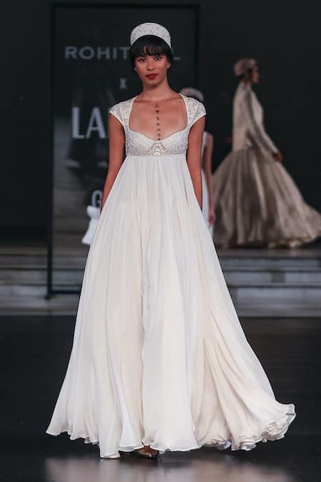 Rohit Bal Ivory Chiffon, Chanderi Sequins, Zari Floral Embroidered Anarkali Set Online at Aza Fashions Rohit Bal_Ivory Chiffon, Chanderi Sequins, Zari Floral Embroidered Anarkali Set _Online_at_Aza_Fashions