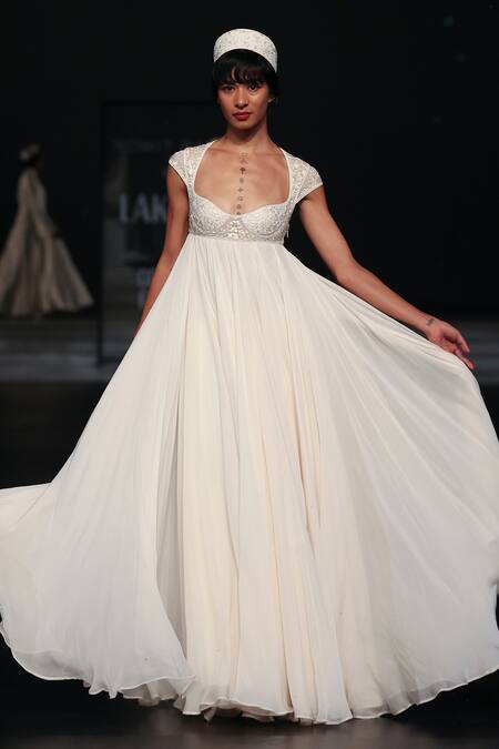 Rohit Bal Ivory Chiffon, Chanderi Sequins, Zari Floral Embroidered Anarkali Set at Aza Fashions Rohit Bal_Ivory Chiffon, Chanderi Sequins, Zari Floral Embroidered Anarkali Set _at_Aza_Fashions