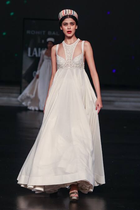 Rohit Bal Ivory Cotton Embroidery Halter Neck Resham Floral Anarkali And Churidar Online at Aza Fashions Rohit Bal_Ivory Cotton Embroidery Halter Neck Resham Floral Anarkali And Churidar _Online_at_Aza_Fashions