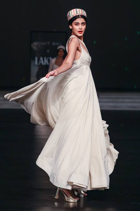 Rohit Bal Ivory Cotton Embroidery Halter Neck Resham Floral Anarkali And Churidar at Aza Fashions Rohit Bal_Ivory Cotton Embroidery Halter Neck Resham Floral Anarkali And Churidar _at_Aza_Fashions