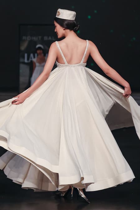 Shop Rohit Bal Ivory Net, Cotton Embroidery Sweetheart Neck Floral Anarkali And Churidar at Aza Fashions Shop_Rohit Bal_Ivory Net, Cotton Embroidery Sweetheart Neck Floral Anarkali And Churidar _at_Aza_Fashions