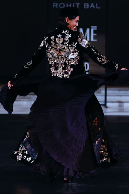 Rohit Bal Resham Embroidered Velvet Longline Jacket 
