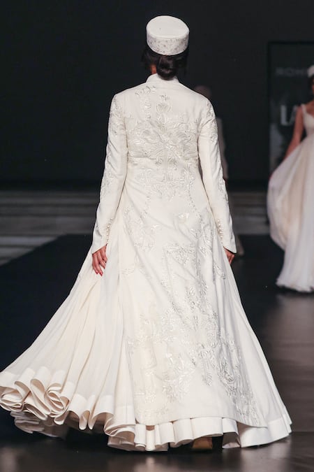 Rohit Bal Ivory Floral Embroidered Longline Jacket 