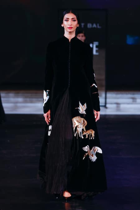 Rohit Bal Jungle Embroidered Velvet Longline Jacket 